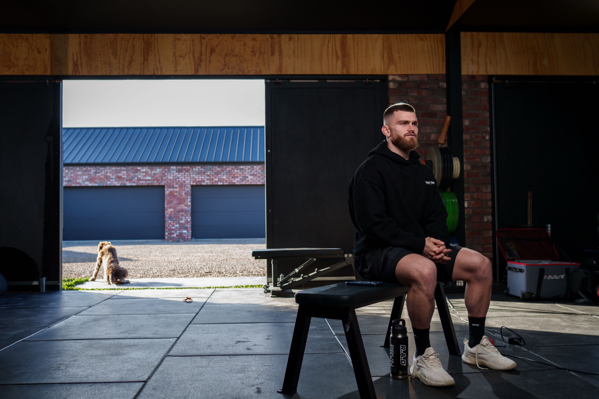 Cinematic seated portrait of an athlete during a documentary shoot